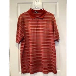 Nike Golf Dri Fit Red/Orange White Stripe Polo Shirt Mens XL